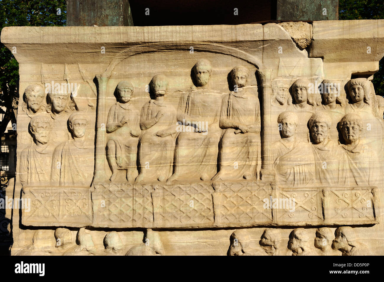 Relief carved on base of Egyptian Obelisk, Sultanahmet, Istanbul, Turkey Stock Photo