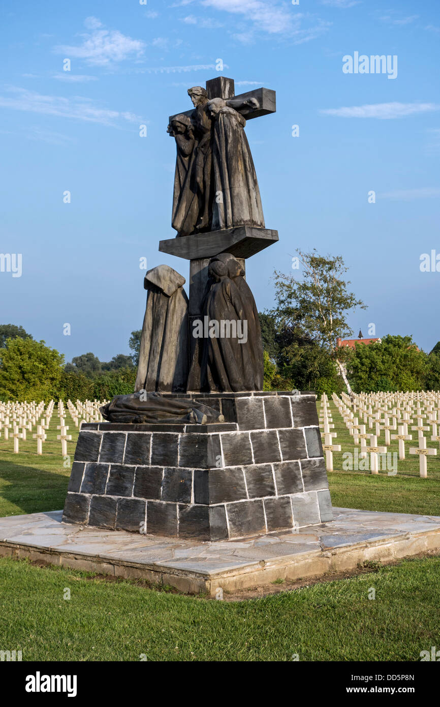 French First World War One cemetery Cimetière National Français de Saint-Charles de Potyze near Ypres, West Flanders, Belgium Stock Photo