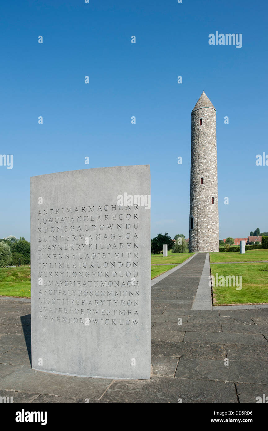 The WW1 Irish Peace Park / Irish Peace Tower, First World War One monument at Mesen / Messines, West Flanders, Belgium Stock Photo