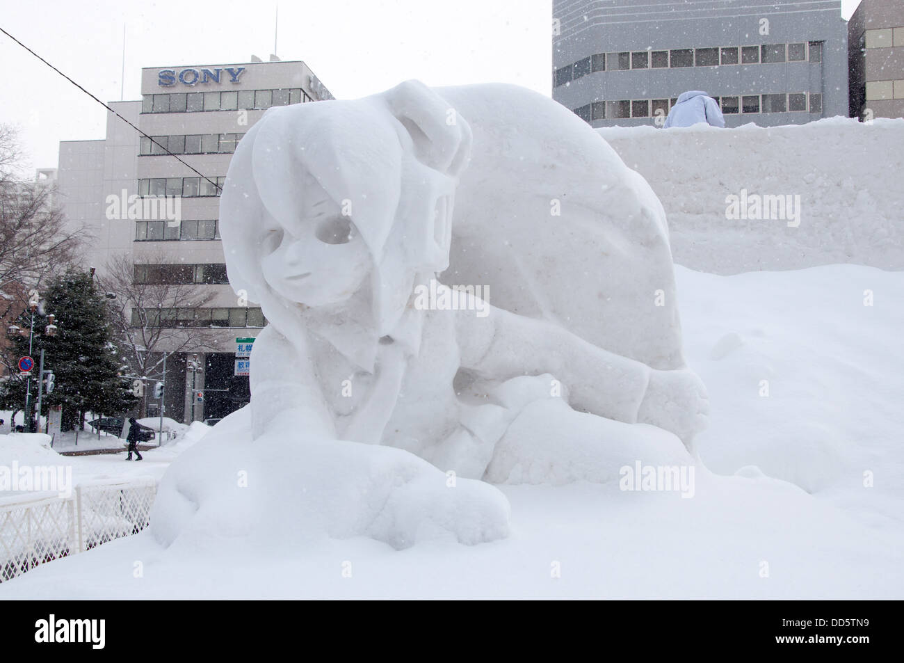 Hatsune Miku sculpture at Sapporo Snow Festival 2013 Stock Photo