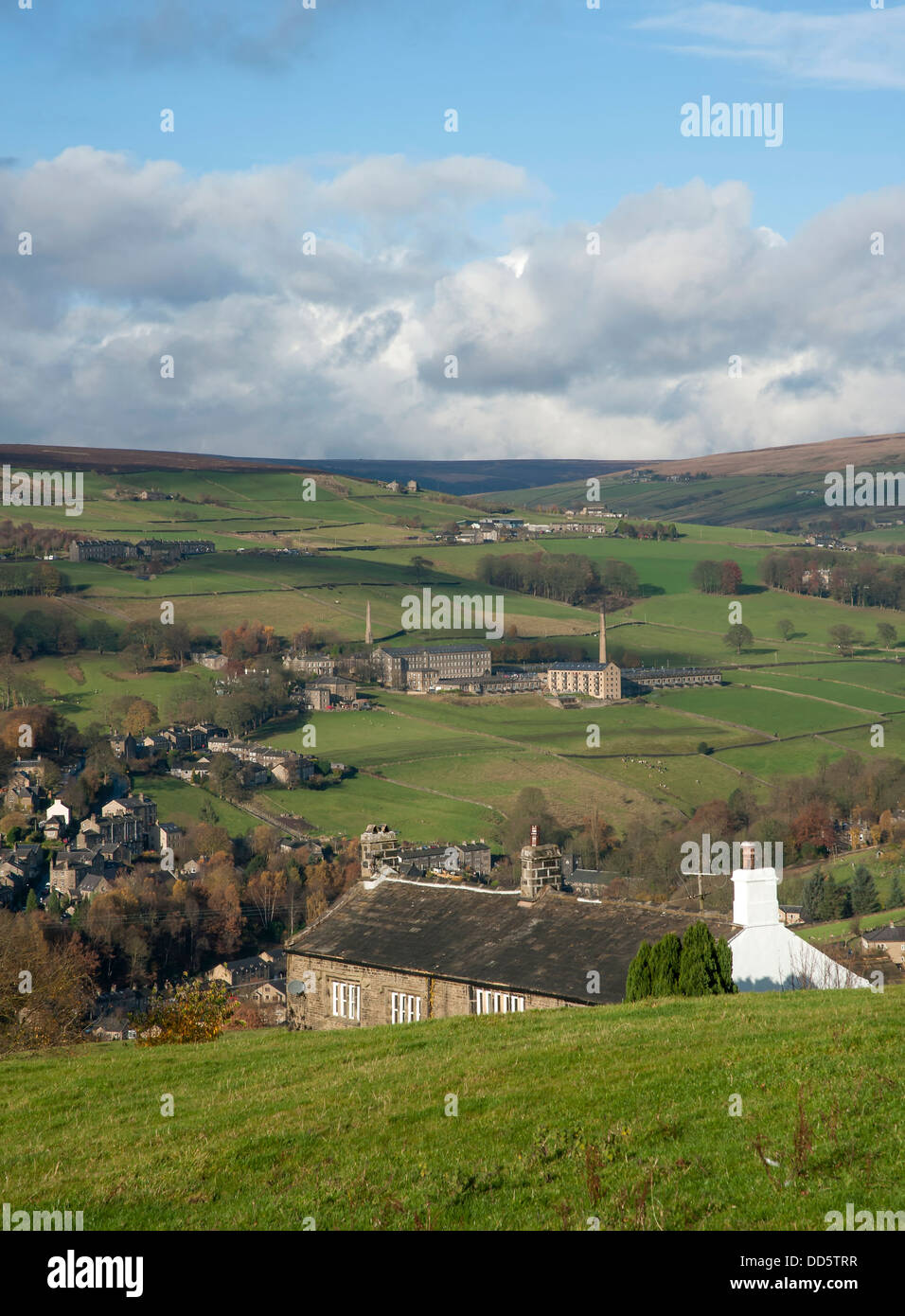 An Edwardian farmhouse overlooking a Yorkshire Dales valley Stock Photo