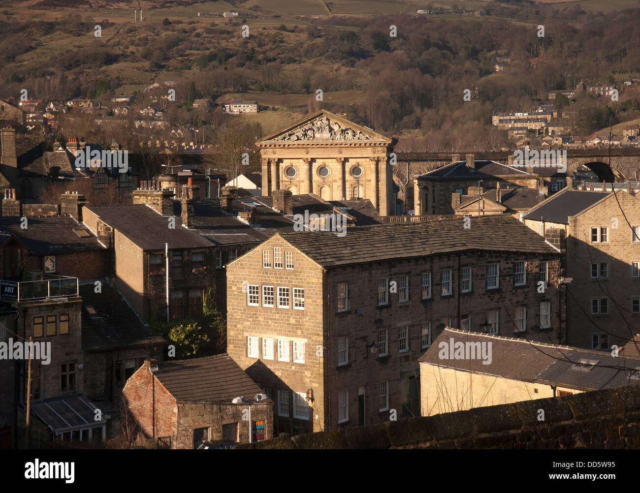 The Greco Roman sandstone built town hall in Todmorden Lancashire Stock Photo