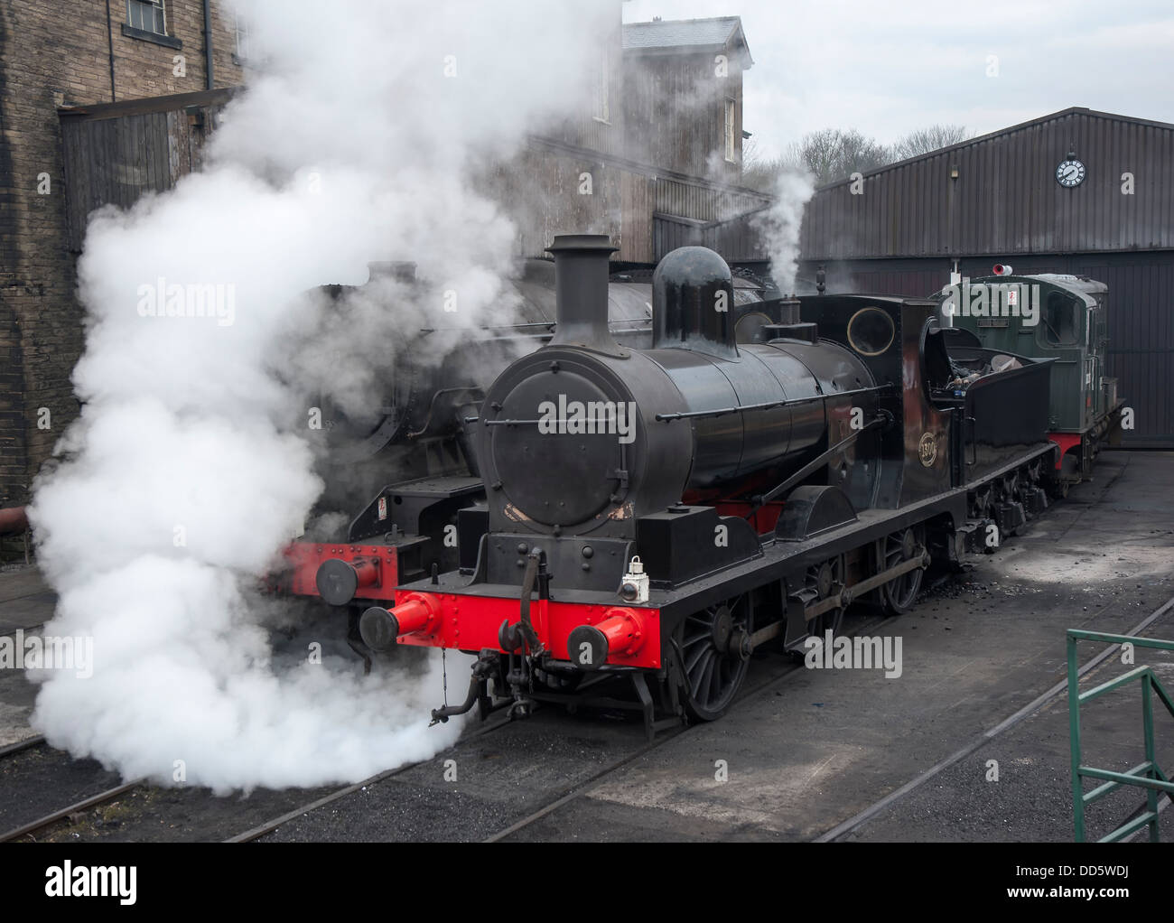 two restored and preserved working steam engines in the goods yard at