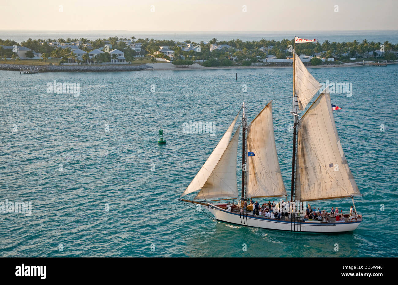 USA, Florida, Key West, Tourists aboard the schooner Appledore II