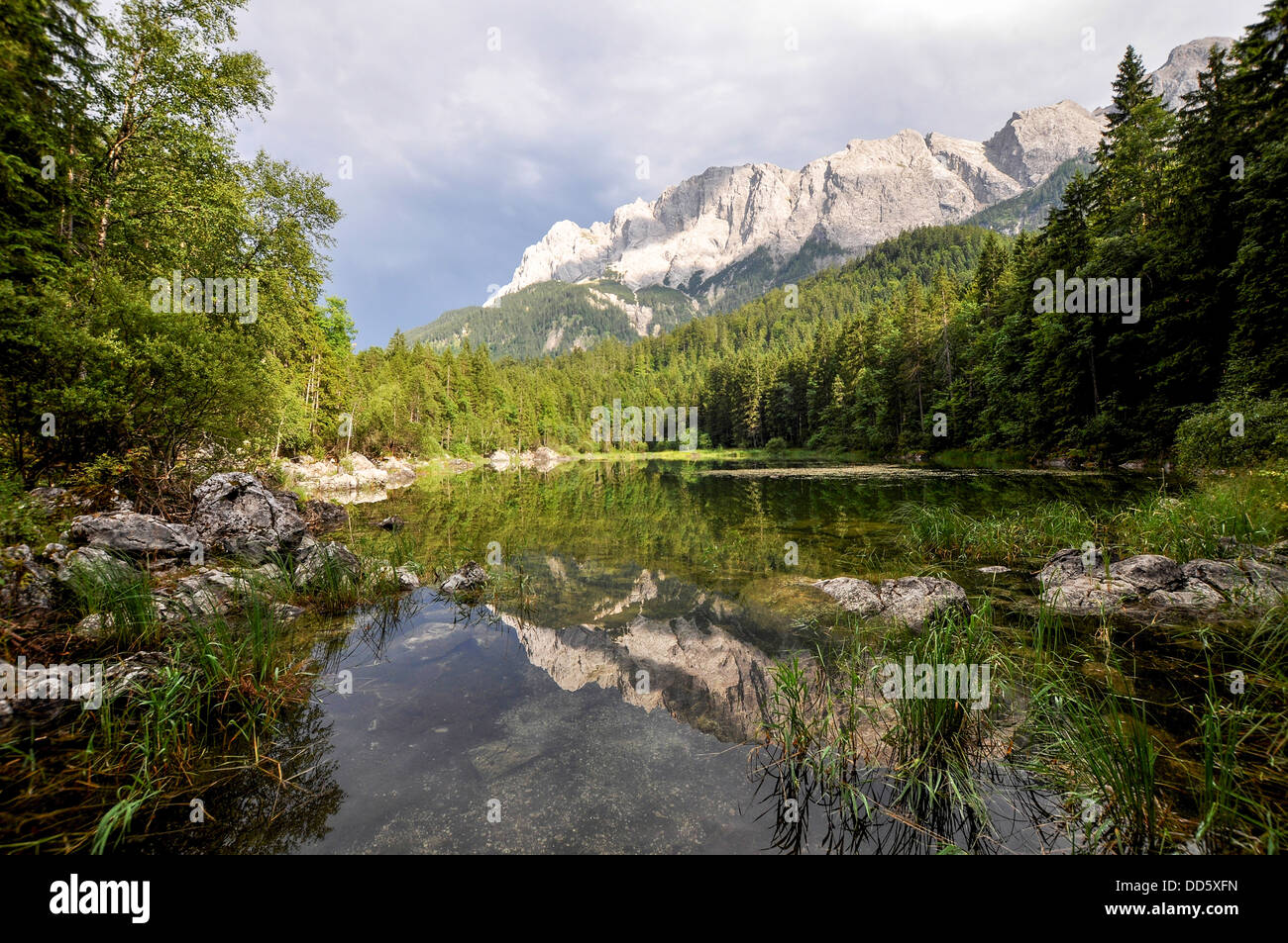 Eibsee In Germany With The Mountain Zugspitze In The 
