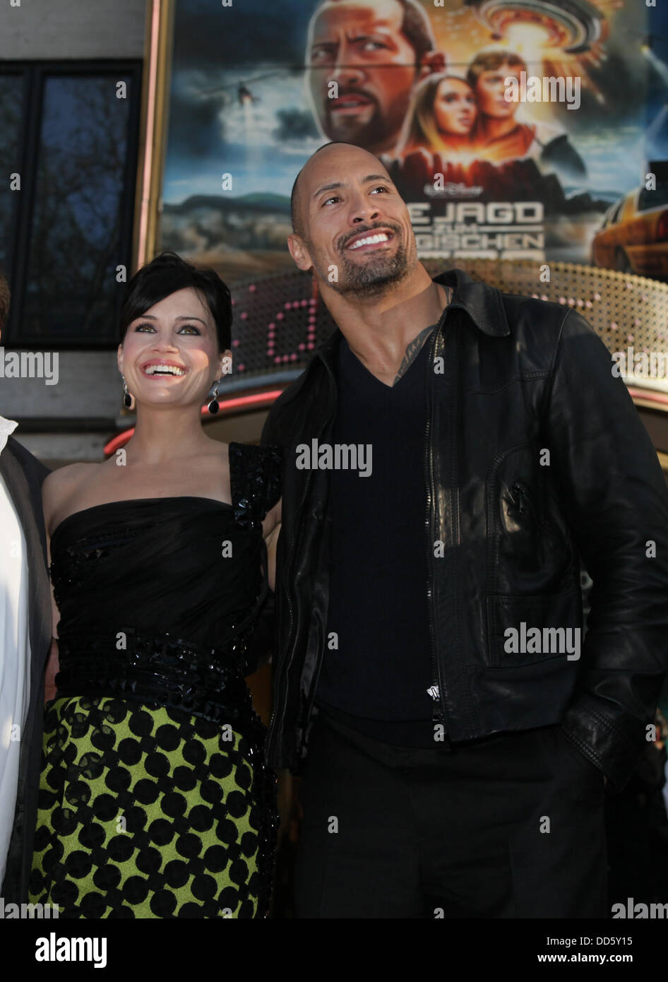 Dwayne Johnson and Carla Gugino at the premiere of the US film of 'Race to Witch Mountain' in Berlin on the 31st of March in 2009. Stock Photo