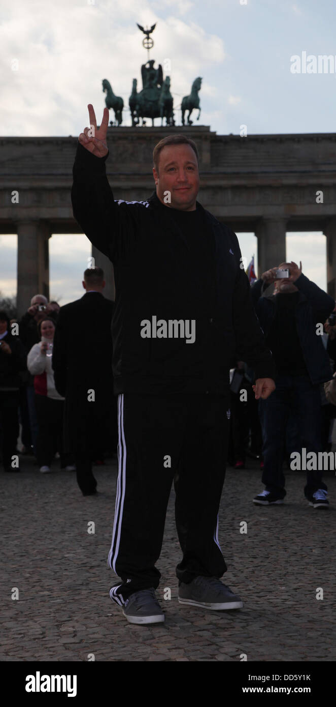 US actor Kevin James in front of Brandenburg Gate. He is on promotion tour for his new film 'Paul Blart: Mall Cop'. Stock Photo