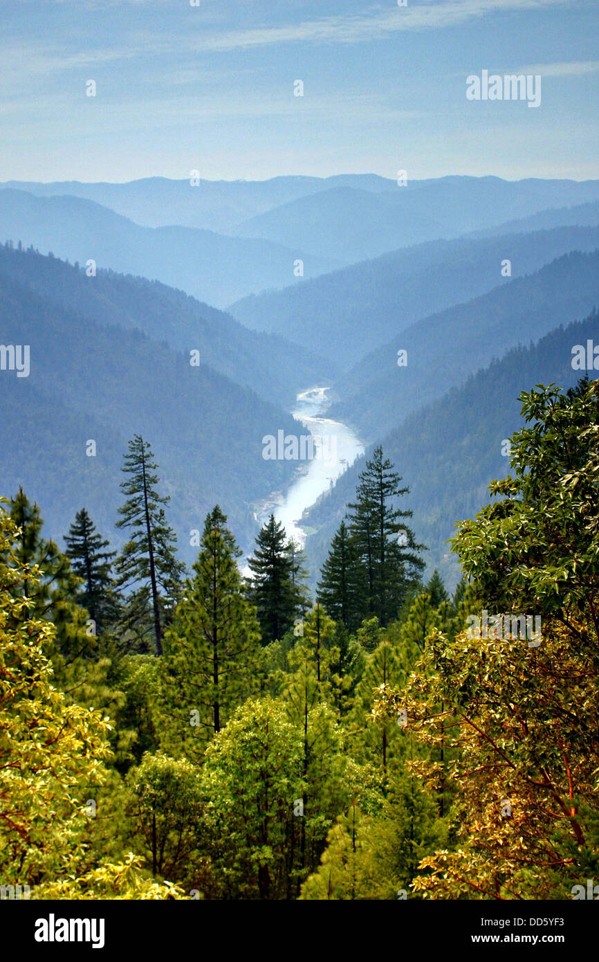 View of the Rogue River from the Klamath mountains in the Siskiyou National Forest July 21, 2010. Stock Photo