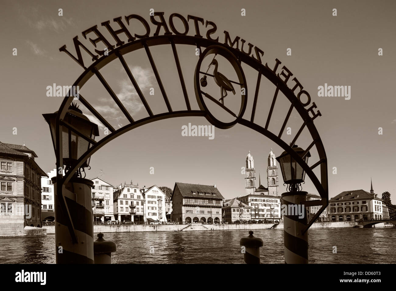 Switzerland, Zurich, View of pier of Hotel Storchen Stock Photo