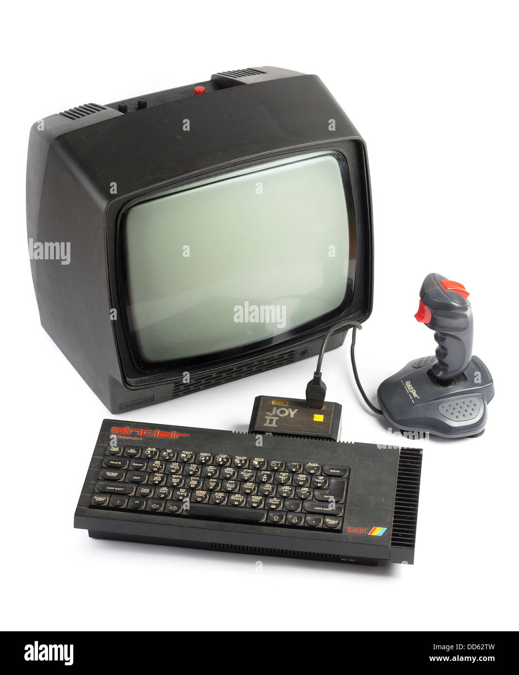 Sinclair ZX Spectrum 128K 1980's home computer with monitor and joystick Stock Photo