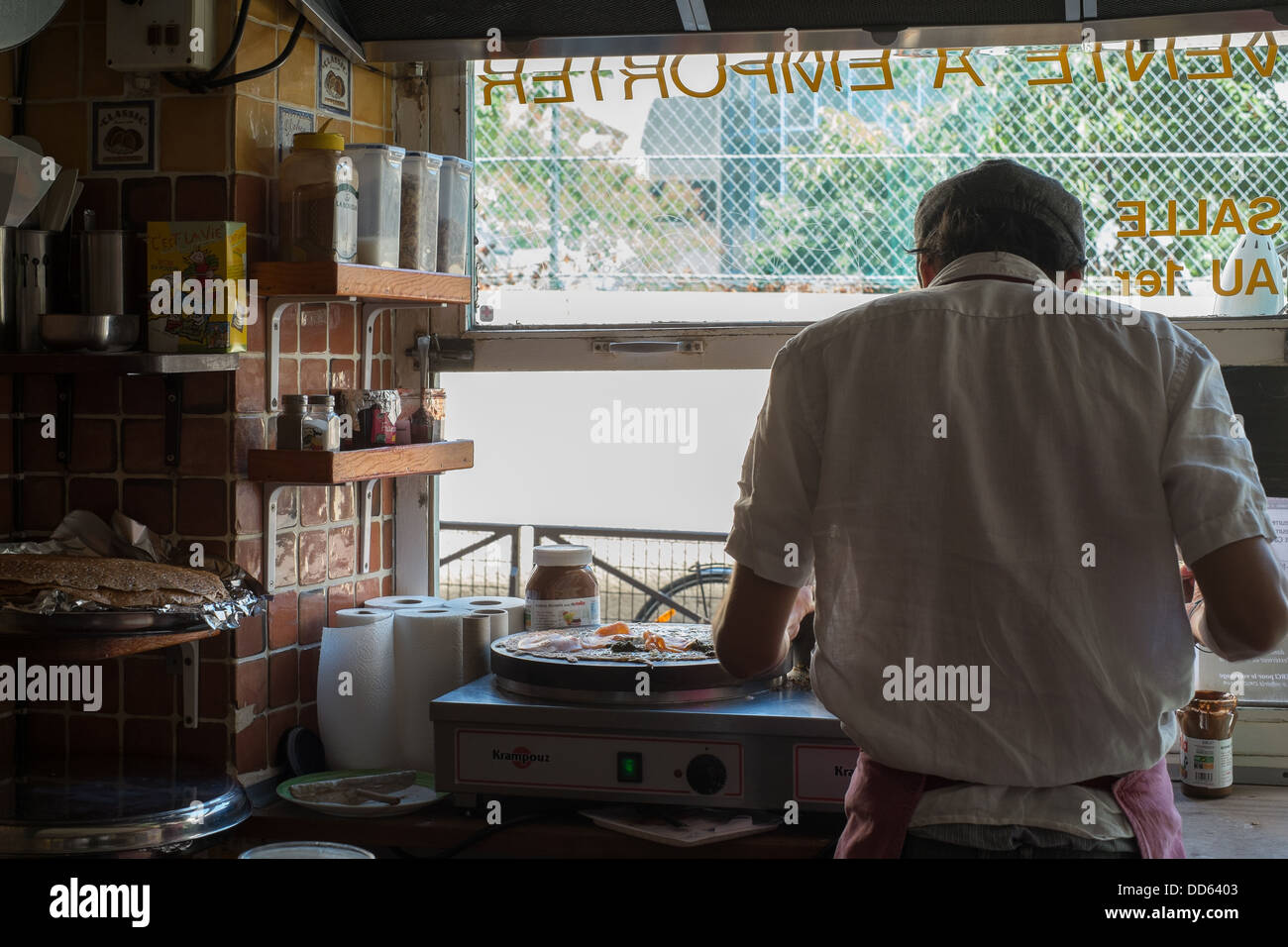 Creperie in Paris France. Man making crepe in Paris Stock Photo Alamy