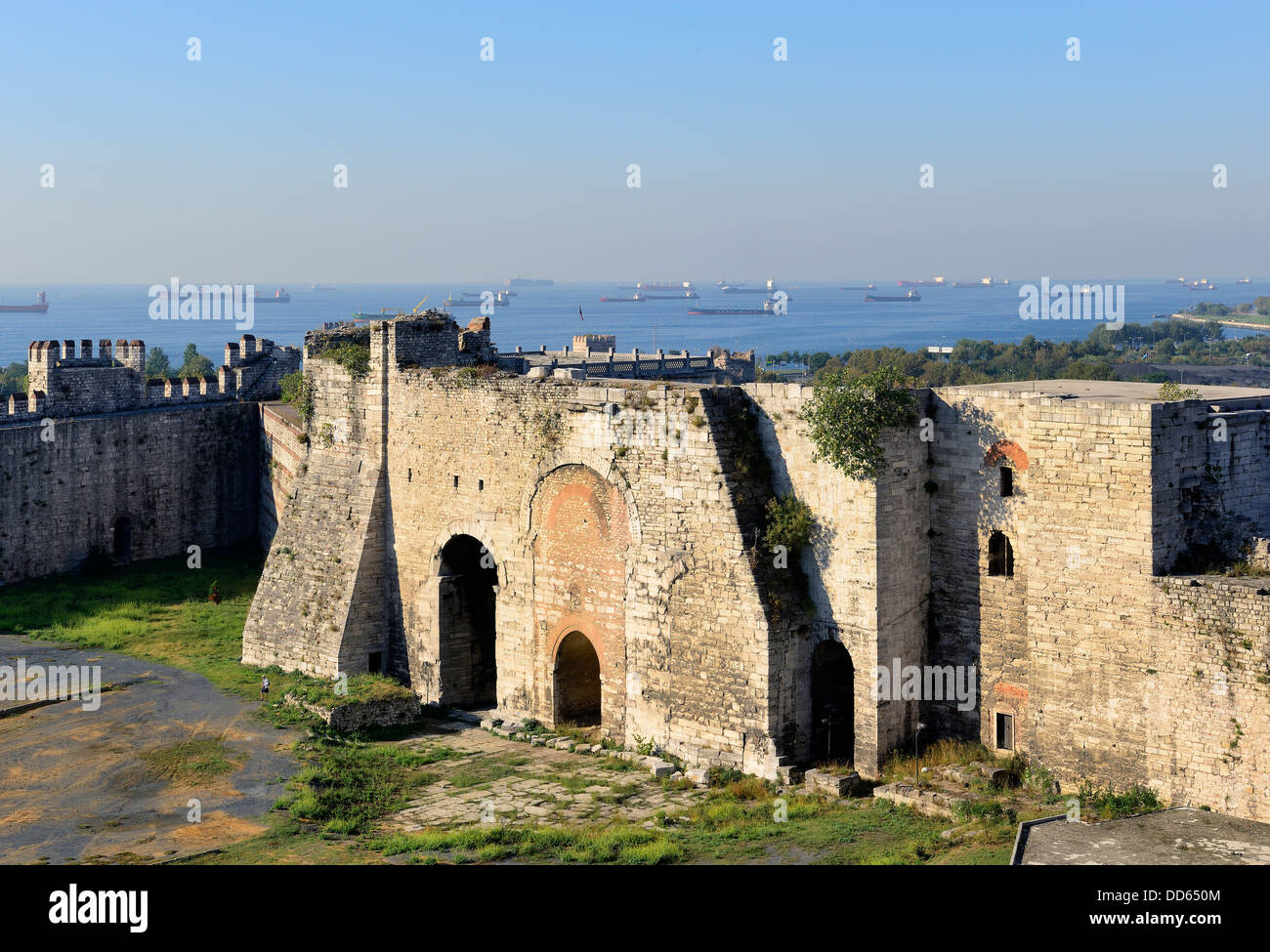 Turkey, Istanbul, View of Fortress of Seven Towers Stock Photo