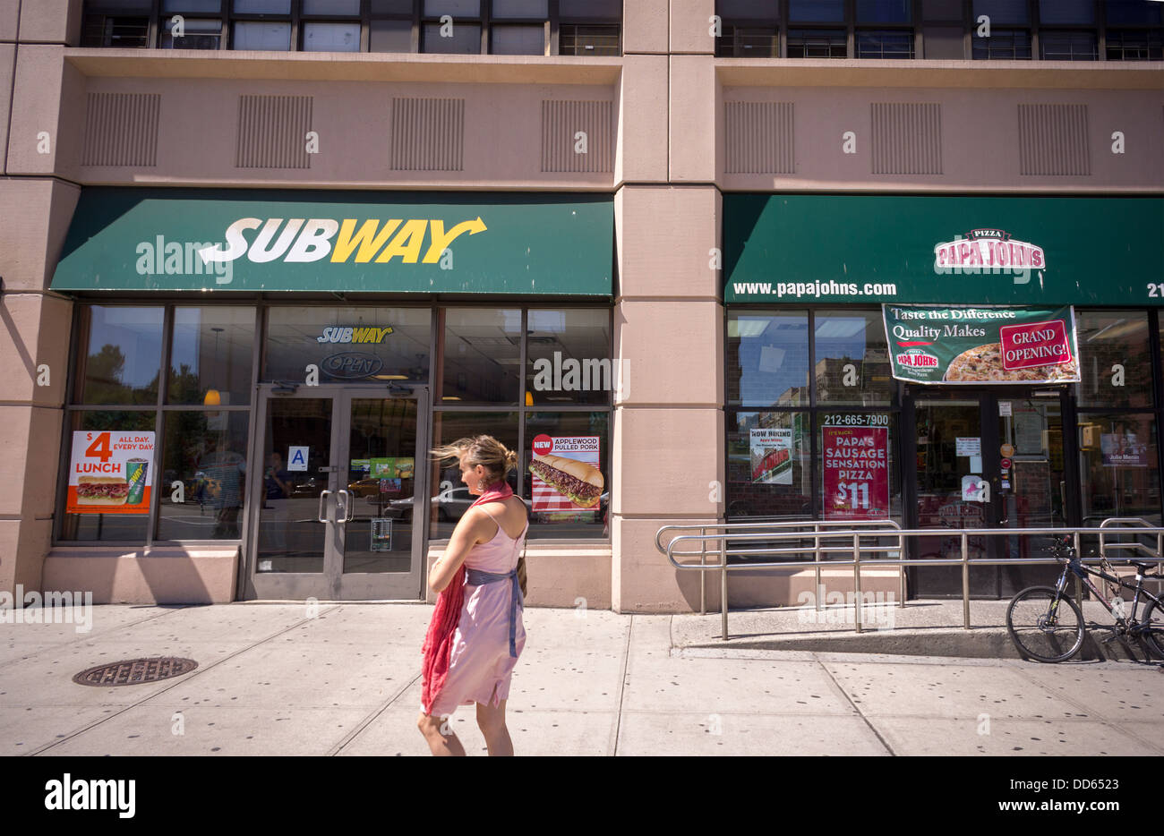 Papa John's Pizza and Subway sandwich franchises Stock Photo