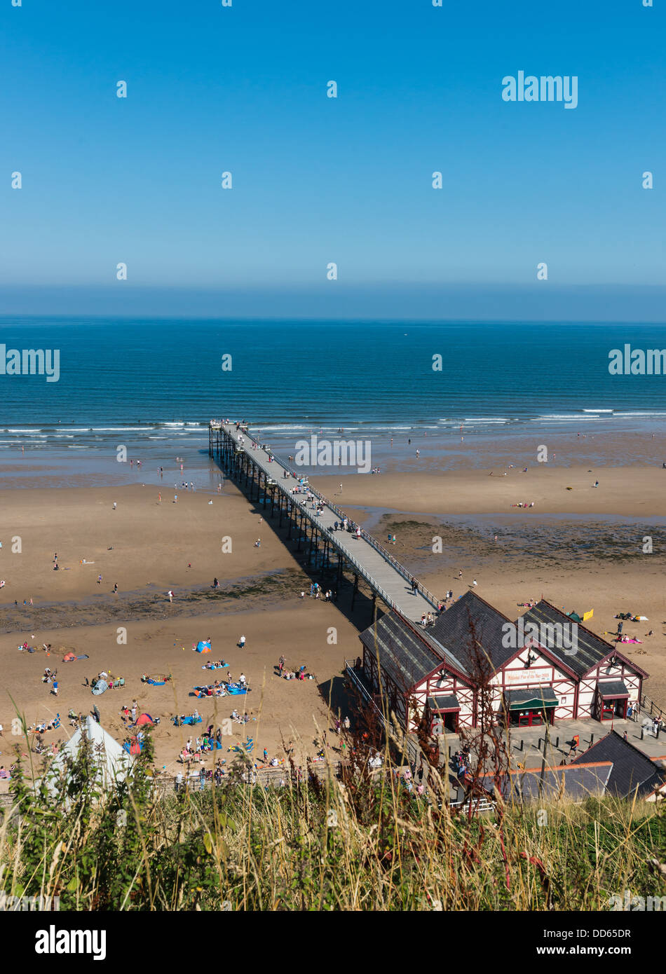 Cliff top view of Saltburn by the Sea Pier, North East Coast, UK Stock Photo