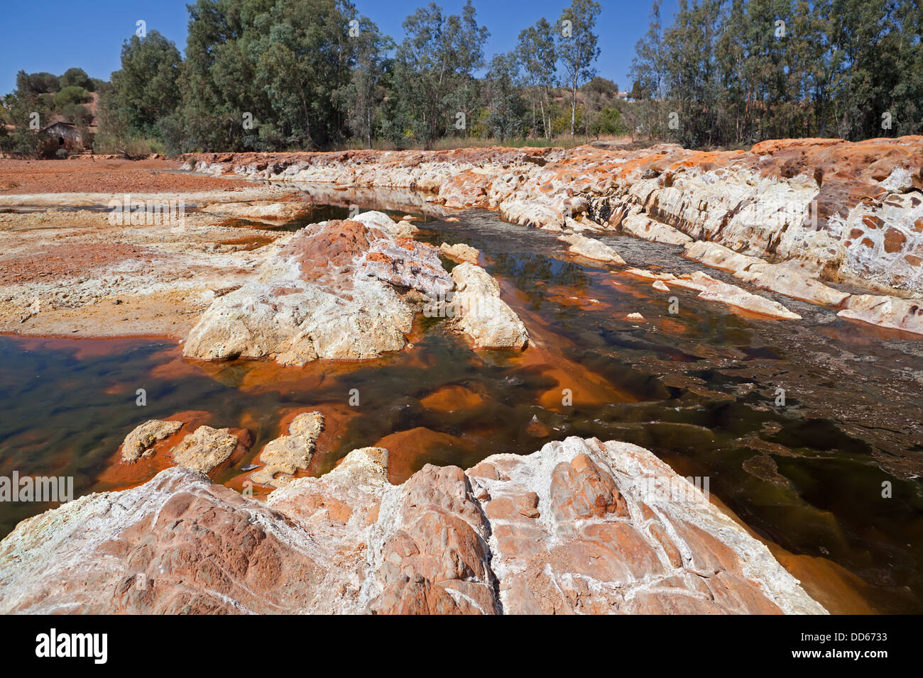 orange stones in acidic rio Tinto, Niebla (Huelva), Spain Stock Photo