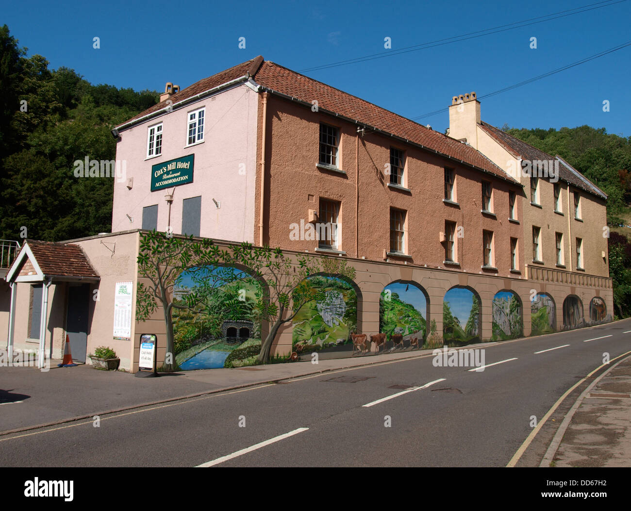 Wonders of the Gorge themed mural at Cox’s Mill in Cheddar, Somerset, UK 2013 Stock Photo