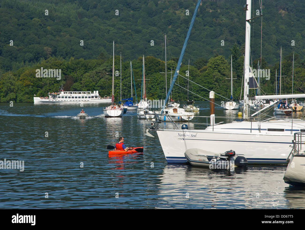 Messing about in boats at Ferry Nab, Lake Windermere, Lake District