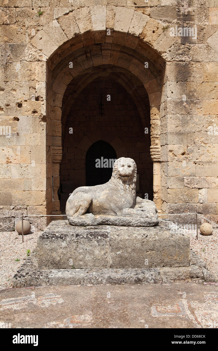 Lion statue in the Archaeological Museum of Rhodes, in the Hospital of the Knights of St John, Rhodes City, Rhodes, Greece. Stock Photo