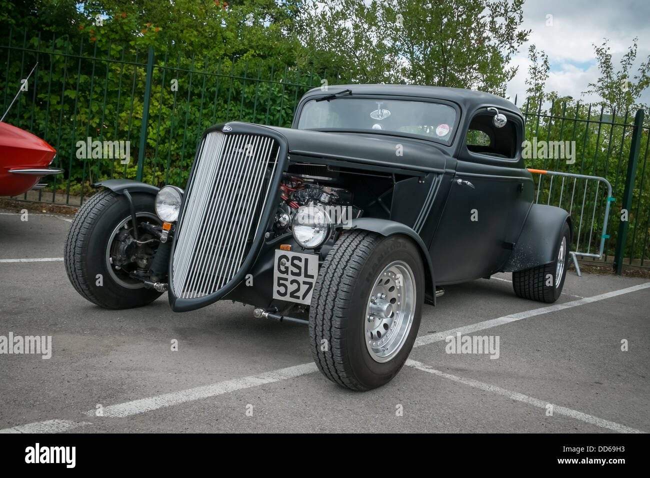 WEYBRIDGE, SURRY, UK - AUGUST 18:  Black Ford Hot Rod Coupe on show at the annual Brooklands Motor Museums Mustang and Anything Stock Photo
