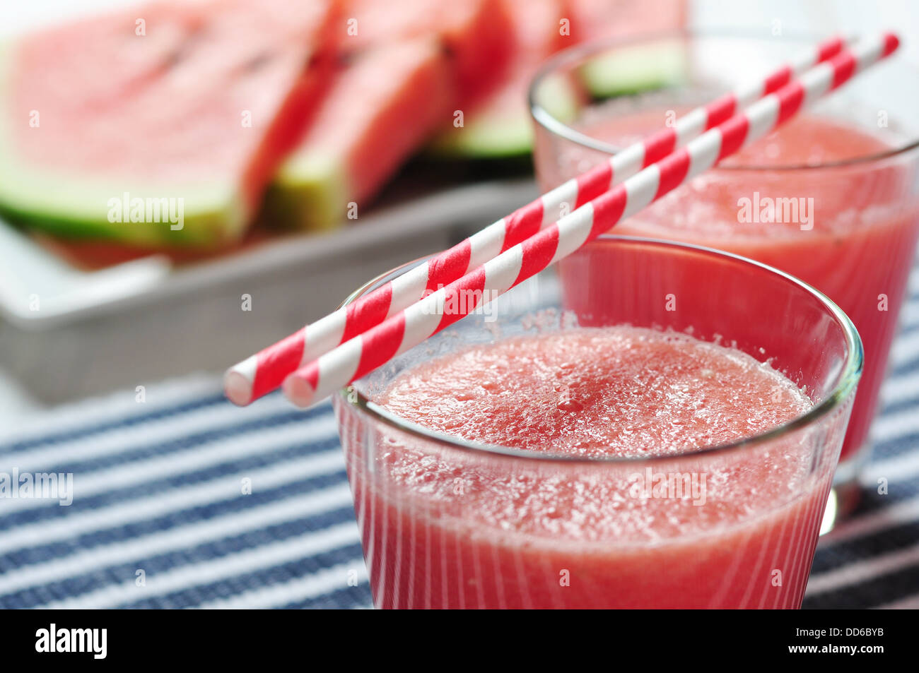 Water melon smoothie in glass with straw Stock Photo