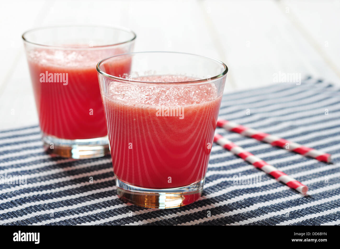Water melon smoothie in glass with straw  Stock Photo