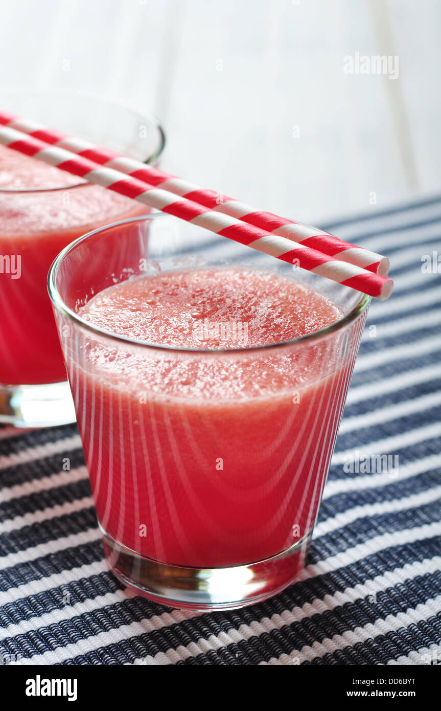 Water melon smoothie in glass with straw  Stock Photo