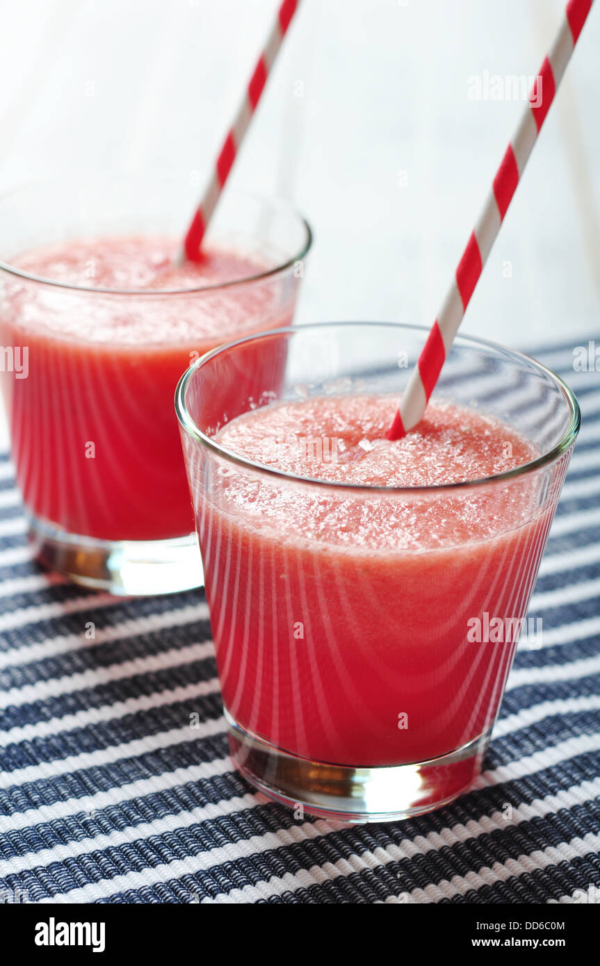 Water melon smoothie in glass with straw Stock Photo