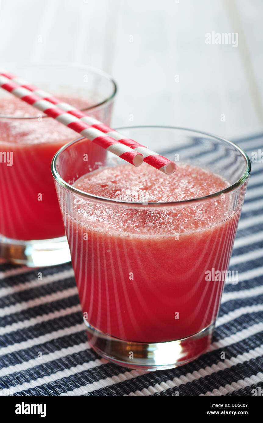 Water melon smoothie in glass with straw Stock Photo