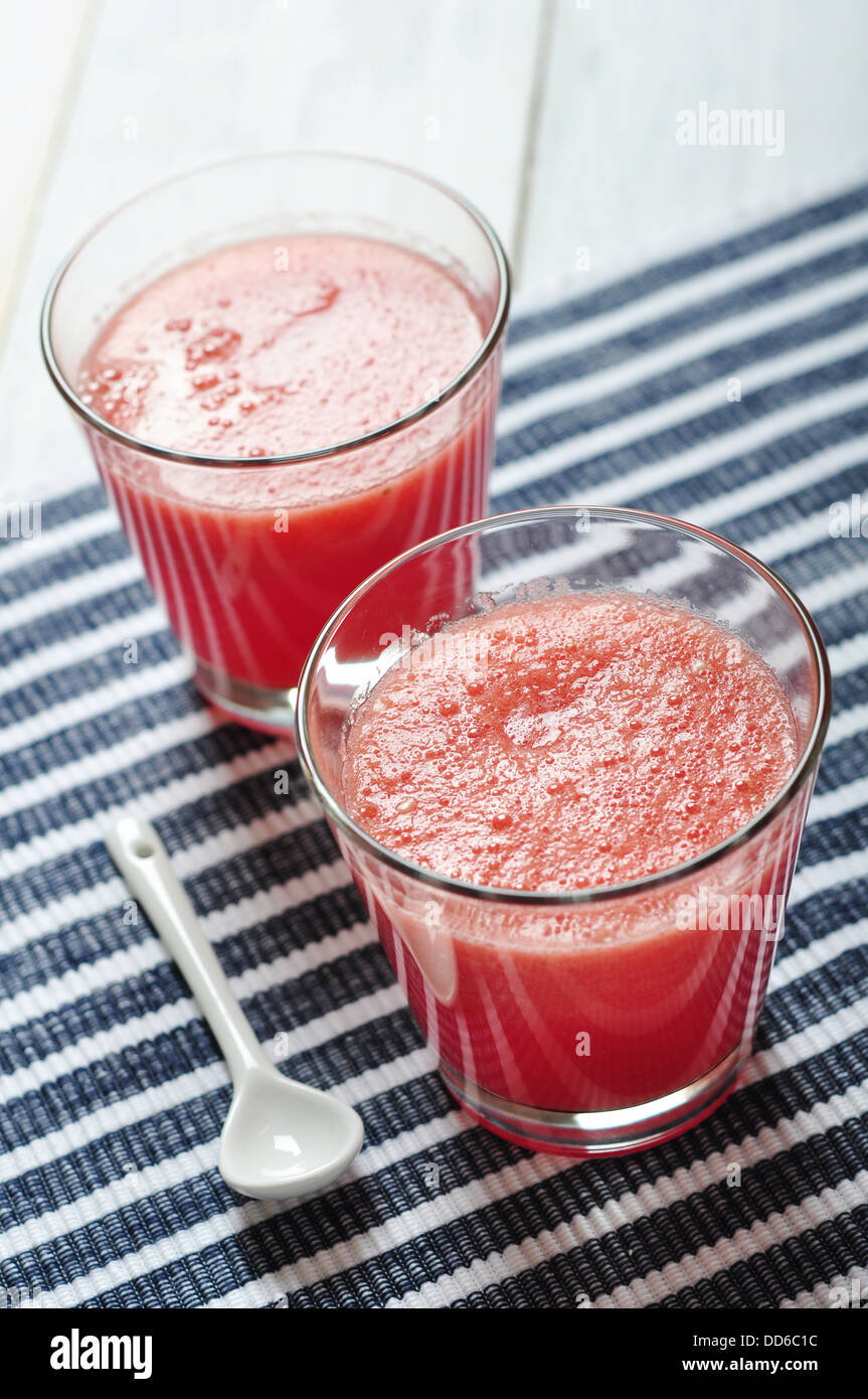 Water melon smoothie in glass closeup Stock Photo