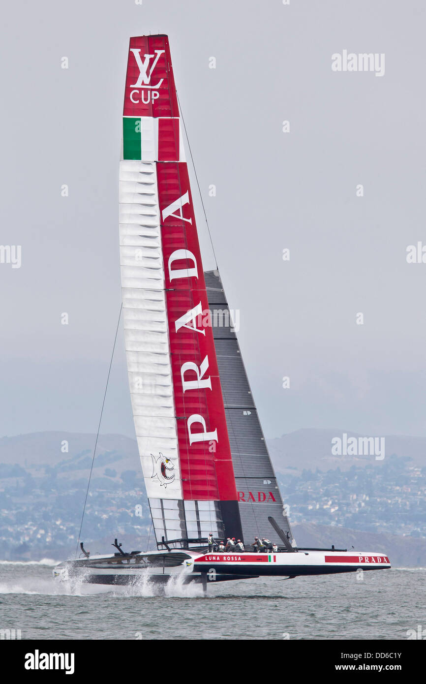 Aug. 24, 2013 - San Francisco, California, USA - Italy's Team Luna Rossa Challenge 2013 competes in the Louis Vuitton Cup at the 34th America's Cup in San Francisco California USA. (Credit Image: © Dave Smith/ZUMAPRESS.com) Stock Photo