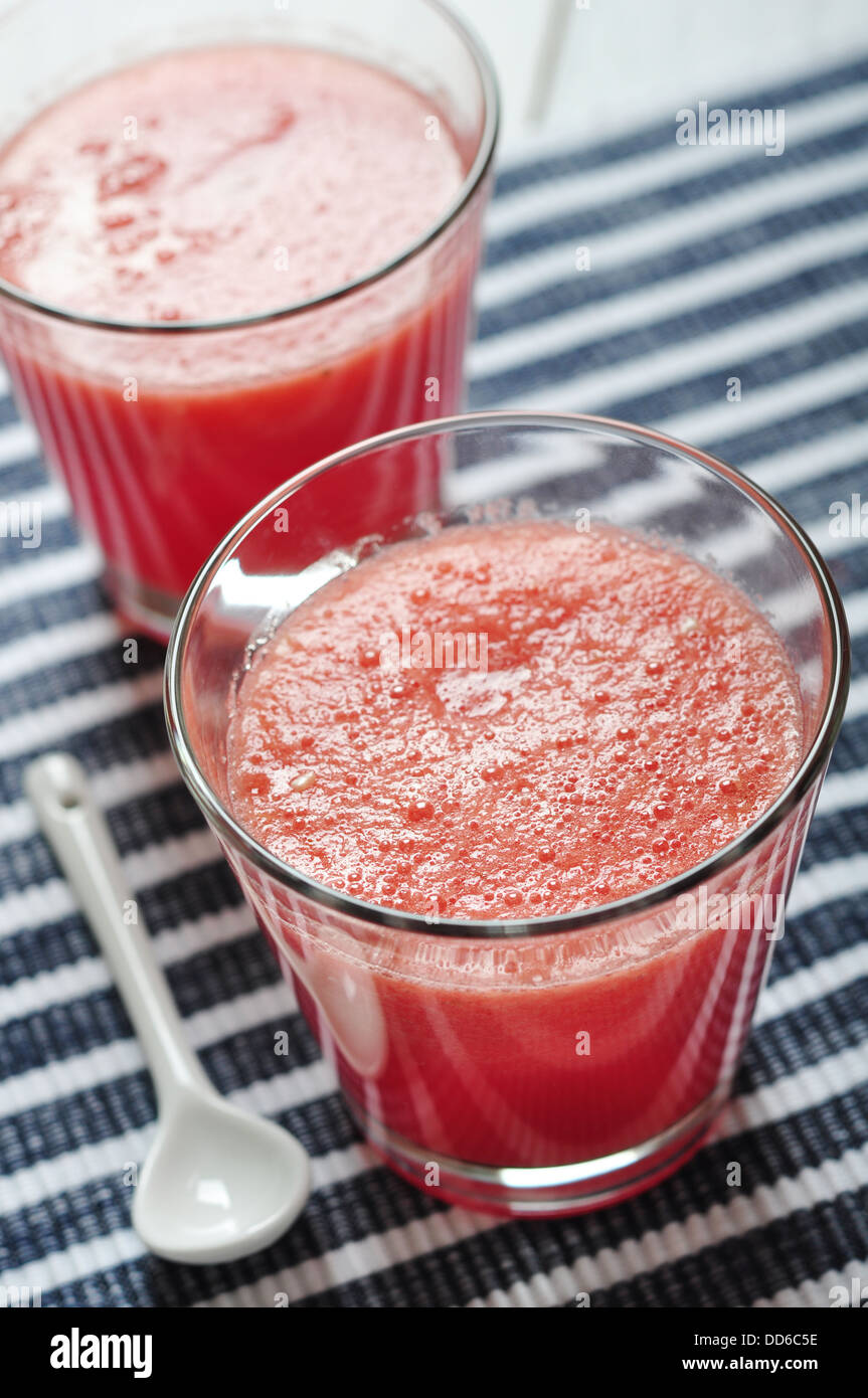 Water melon smoothie in glass closeup Stock Photo