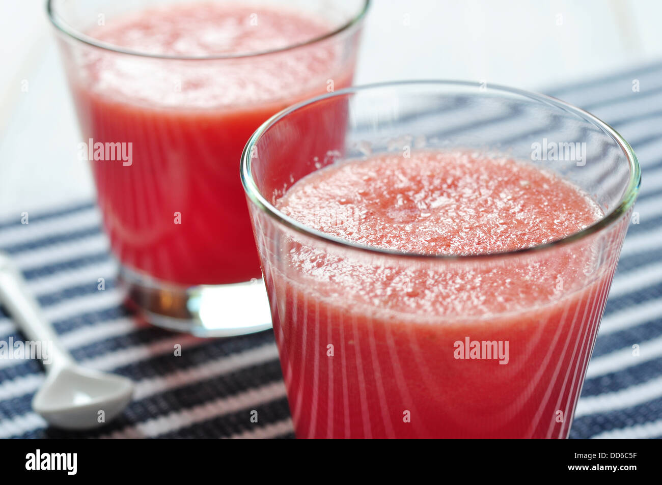 Water melon smoothie in glass closeup Stock Photo