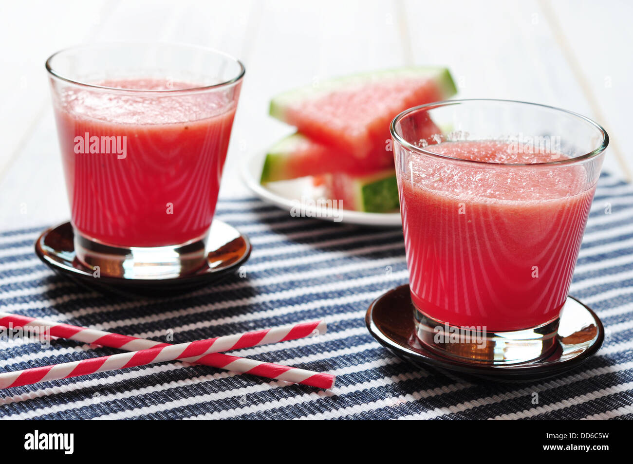 Water melon smoothie in glass with straw Stock Photo