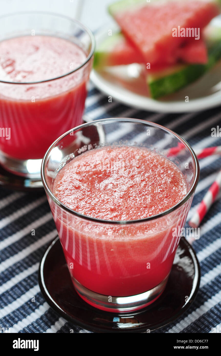 Water melon smoothie in glass with straw Stock Photo