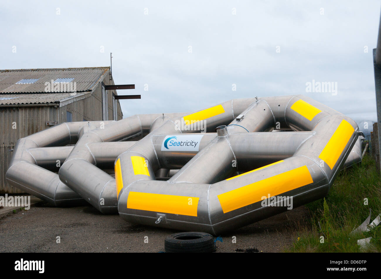 Seatricity Wave Energy Converters on the quay at Stromness, Orkney. Stock Photo