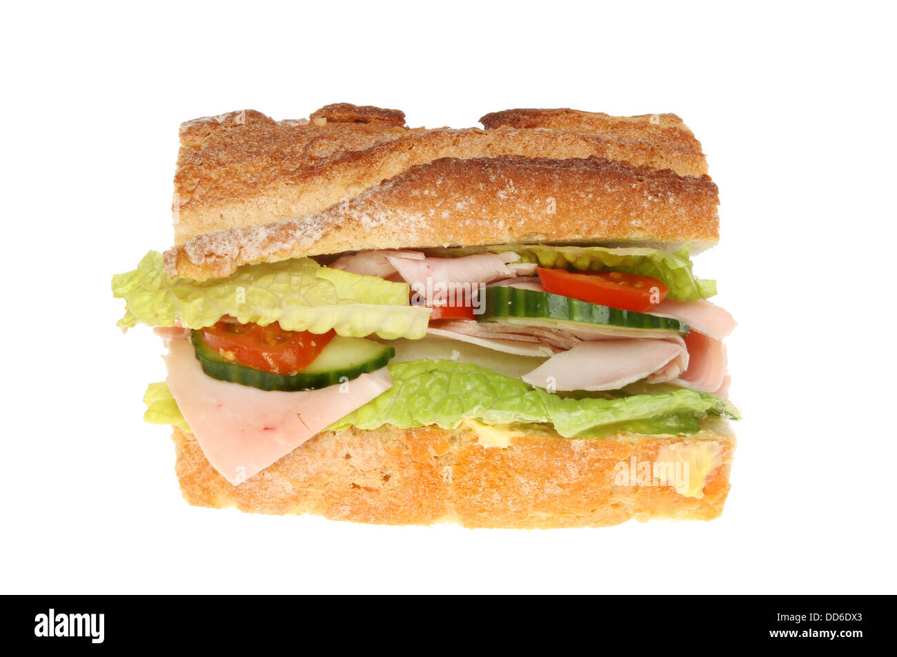 Ham salad in a crusty roll isolated against white Stock Photo