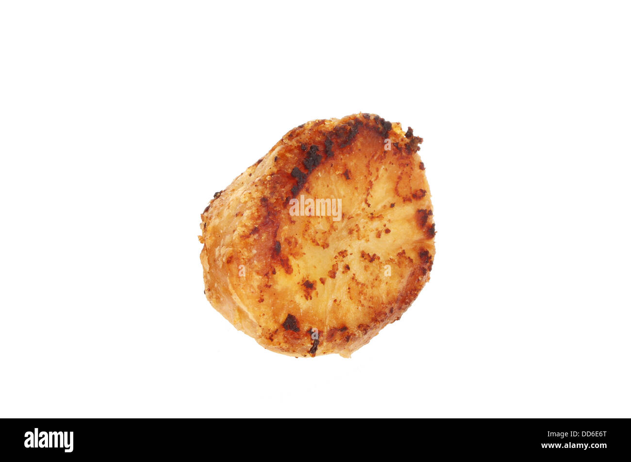 Golden brown roast potato isolated against white Stock Photo