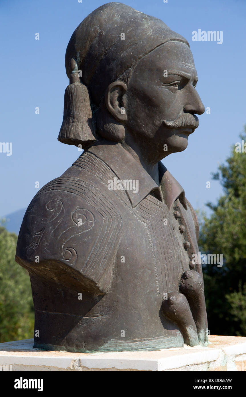 Statue of Demos Tselios (Demetrios or Demos Ferentinos) fighter of the 1821 Greek revolution, Meganisi Island, Lefkas, Greece. Stock Photo
