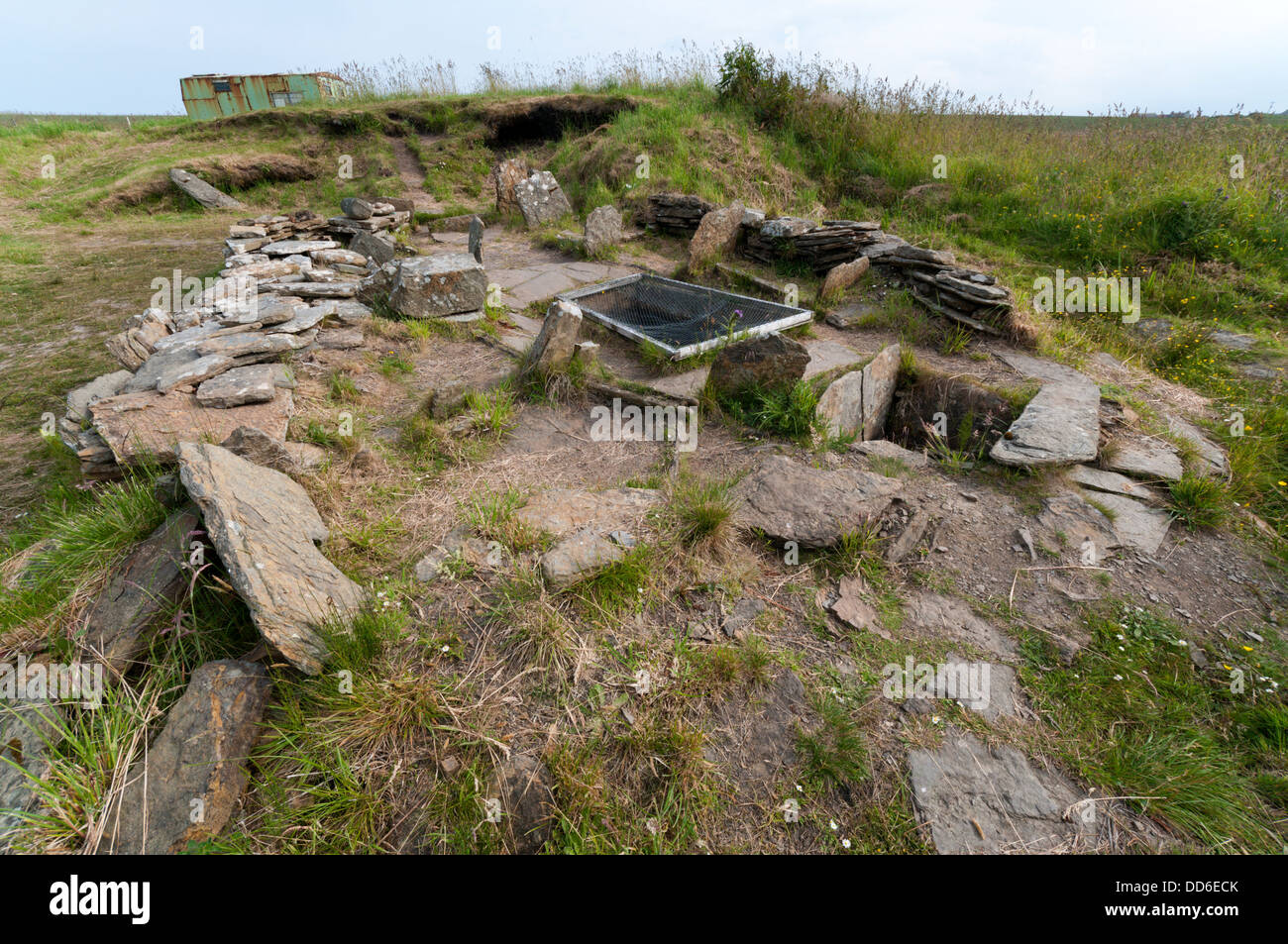 The Bronze Age Liddle or Liddel Burnt Mound on South Ronaldsay, Orkney. Stock Photo