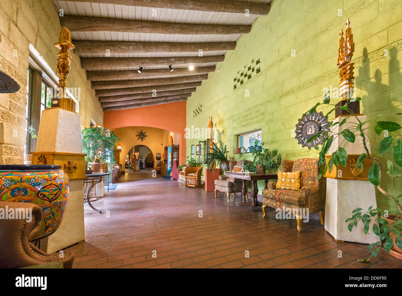 Lobby of the historic La Posada Hotel looking towards Reception, Winslow, Arizona, USA Stock Photo