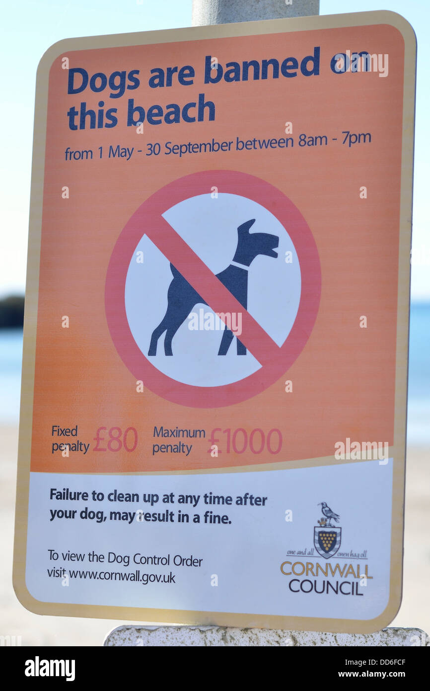 dogs banned on this beach sign penzance marazion cornwall Stock Photo