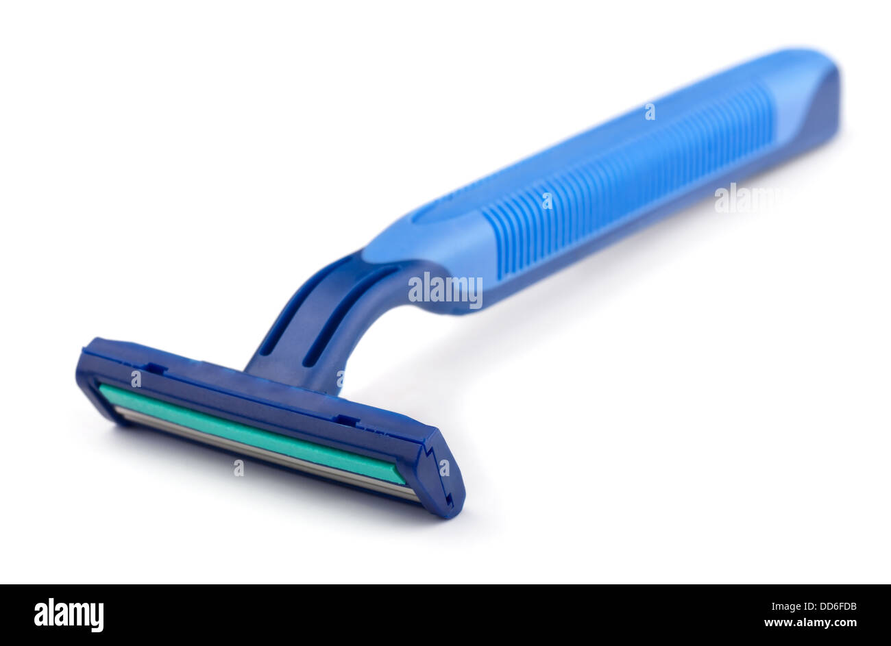 Blue plastic disposable razor isolated on white Stock Photo