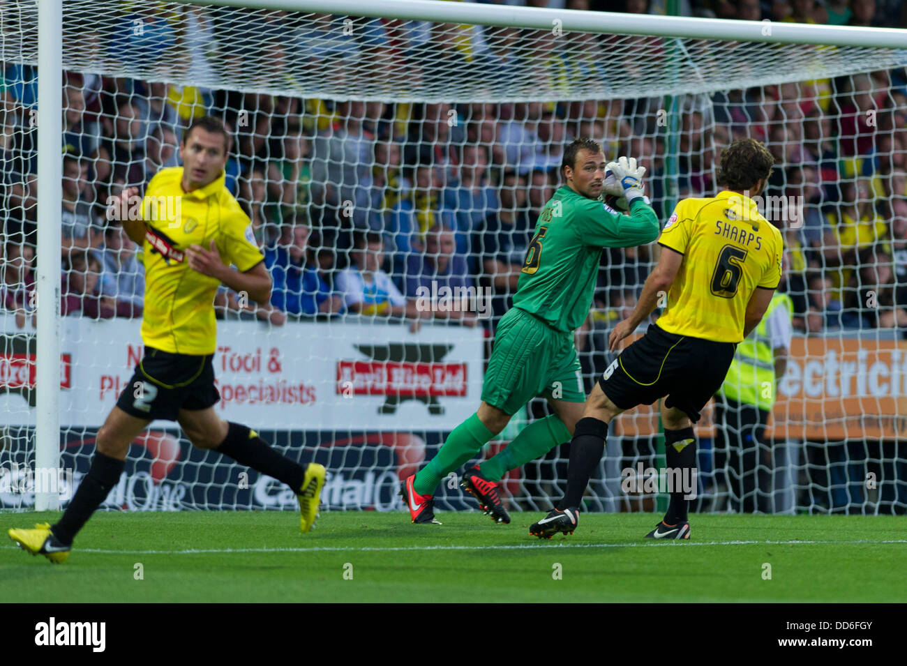 Burton upon Trent, Staffordshire, UK. 27th Aug, 2013. capital One second round football. Burton Albion versus Fulham FC. Burton Albion's Dean Lyness makes a save. Credit:  Action Plus Sports Images/Alamy Live News Stock Photo
