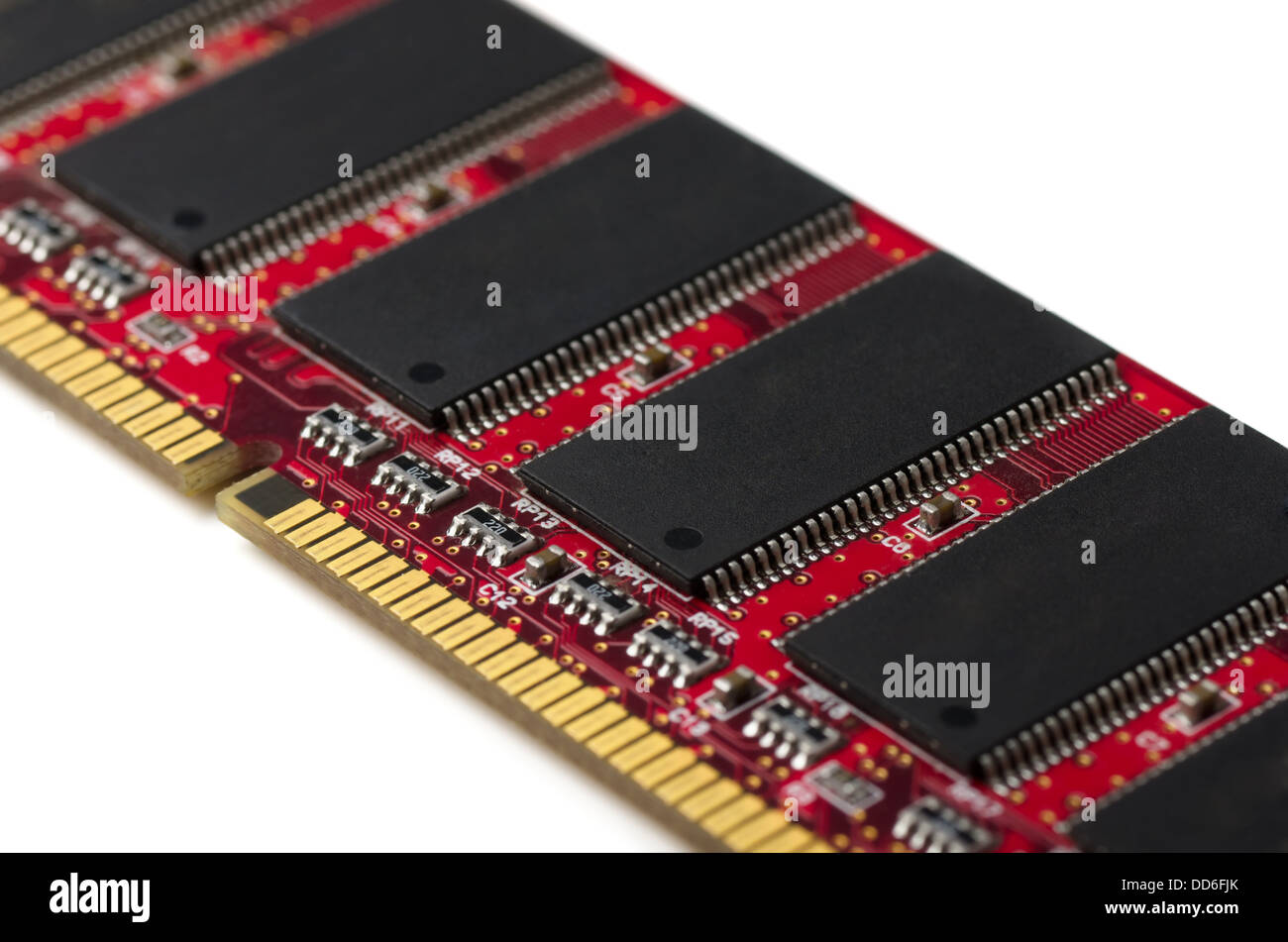 Close-up of computer RAM module on white Stock Photo