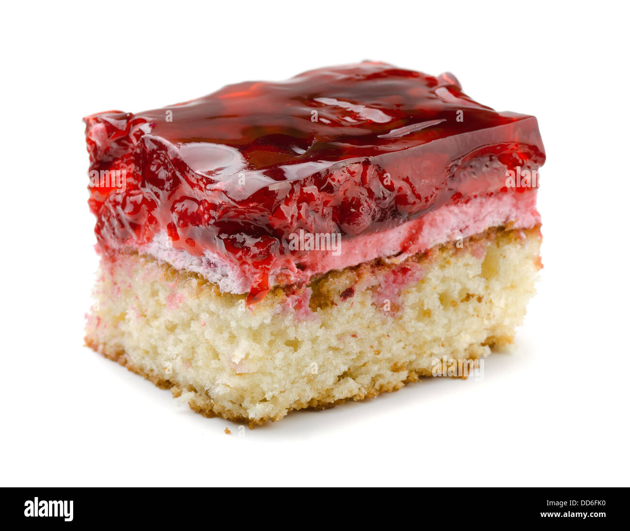 Piece of raspberry cake isolated on white Stock Photo
