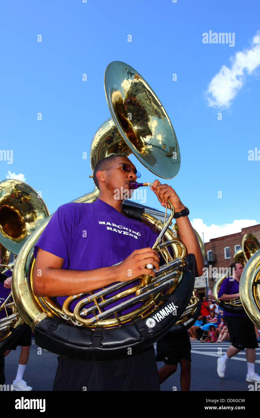 Baltimore's Marching Ravens, official band of the American football team, 4th of July Independence Day parades, Catonsville, Maryland, USA Stock Photo