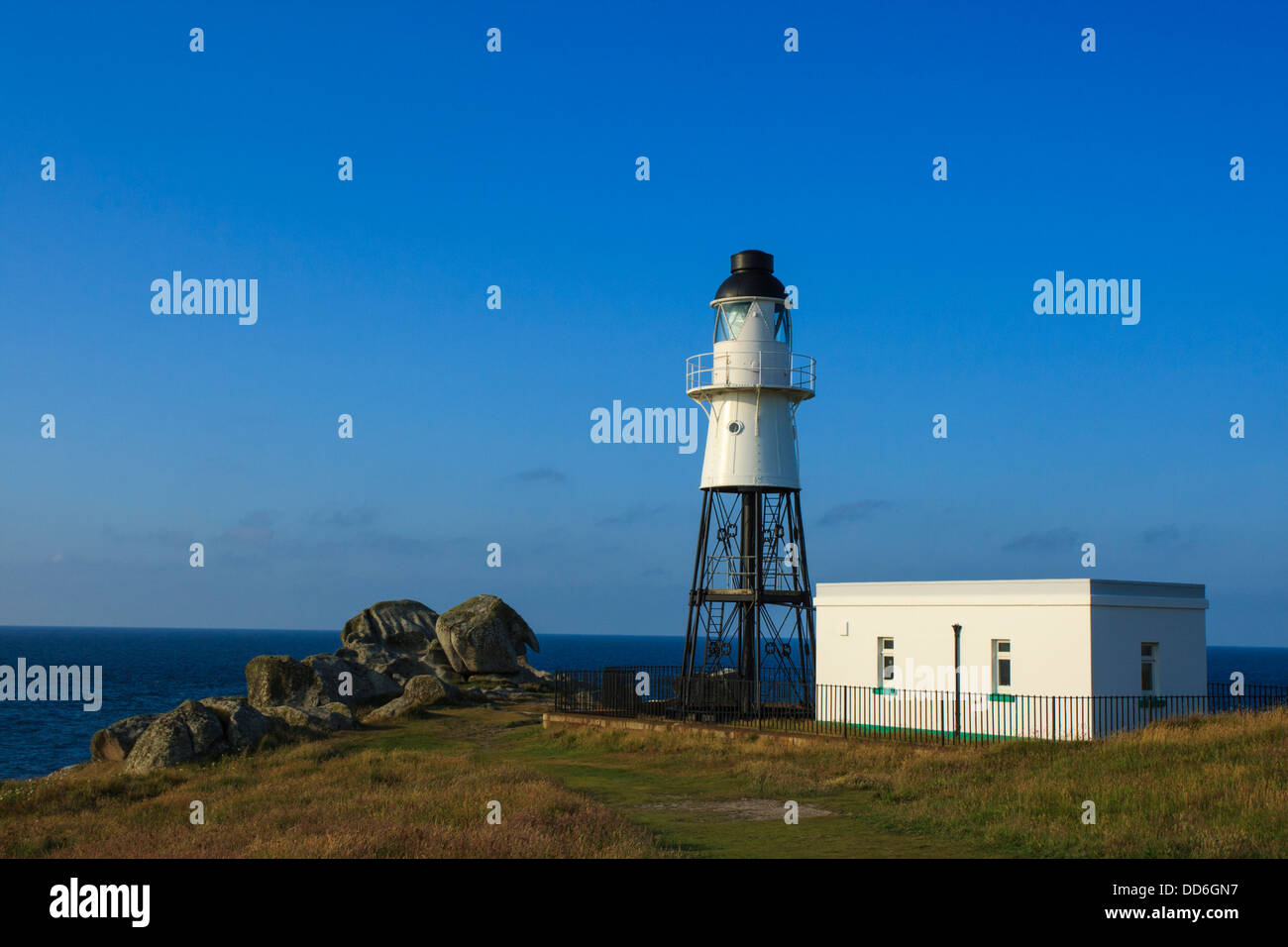 Peninnis Head lighthouse, Peninnis Head, St Mary's Isles of Scilly, Cornwall Stock Photo