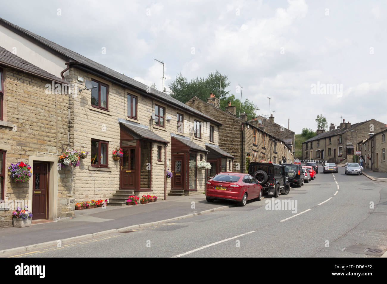 Bolton Road in the village of Edgworth, Turton, Lancashire, view