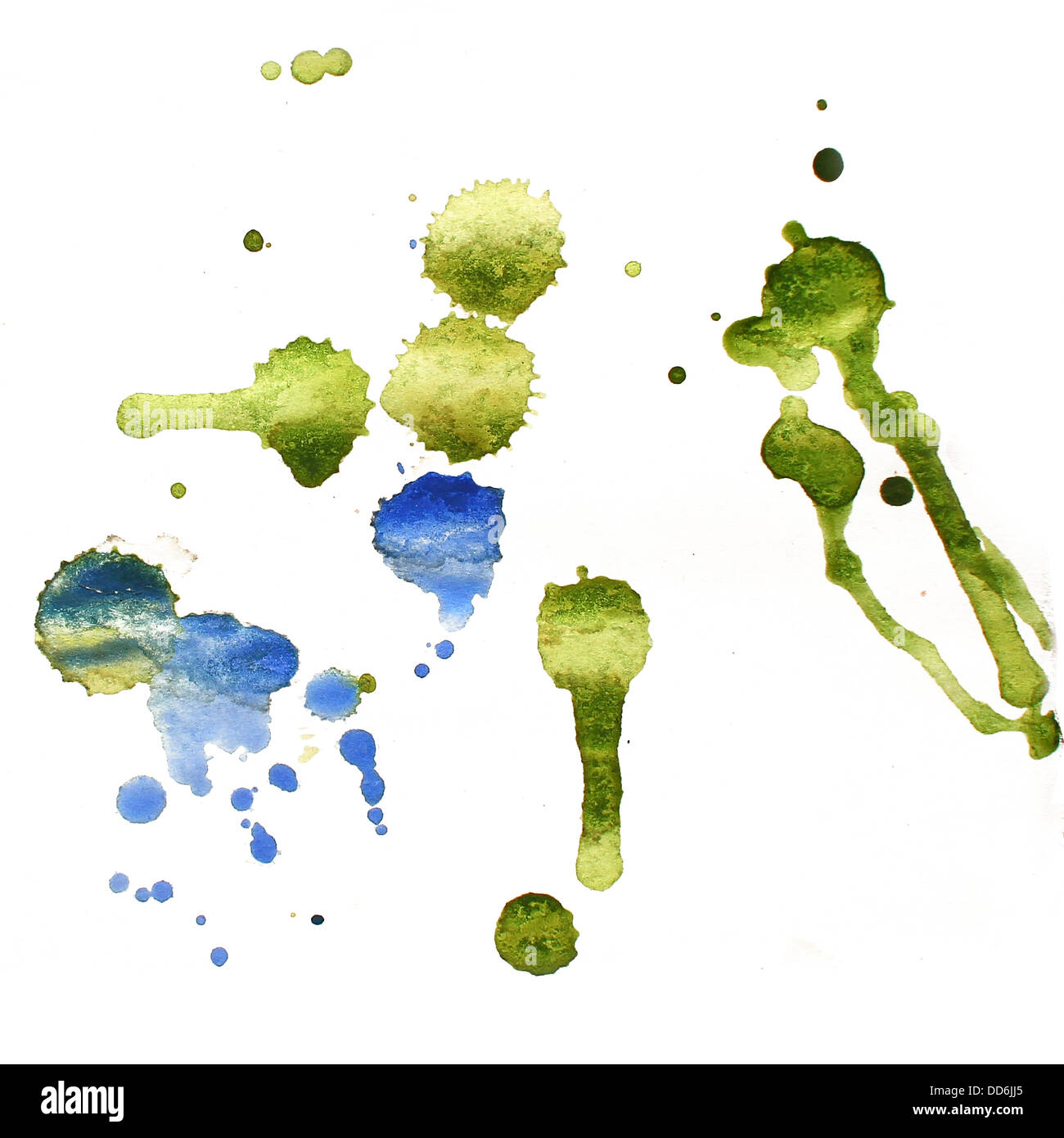 ink blue, green watercolor paint splatter splash grunge background blot abstract texture splat art spray Stock Photo
