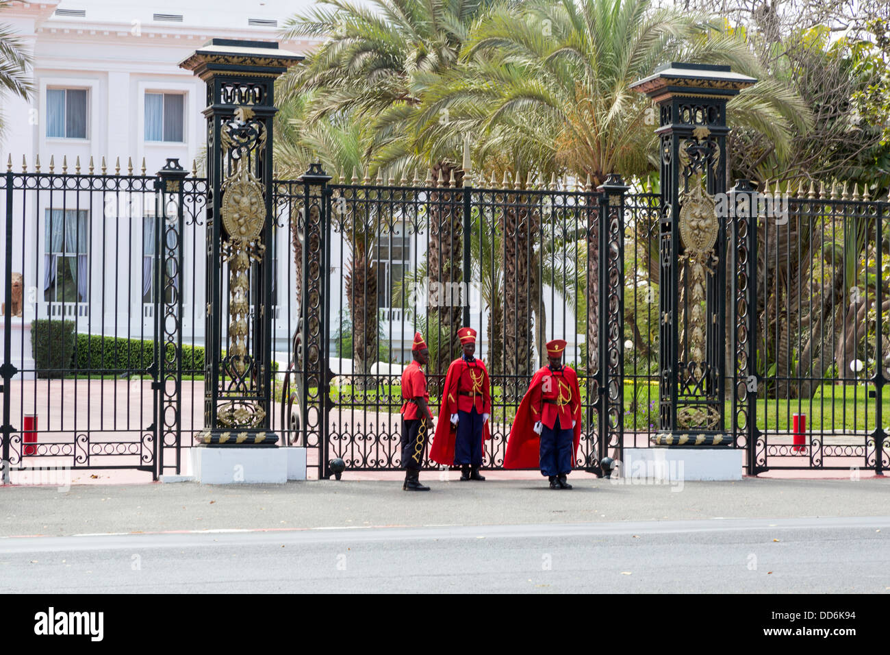 Dakar, Senegal. Presidential Guards in front of the Presidential Palace. Changing of the Guard. Stock Photo
